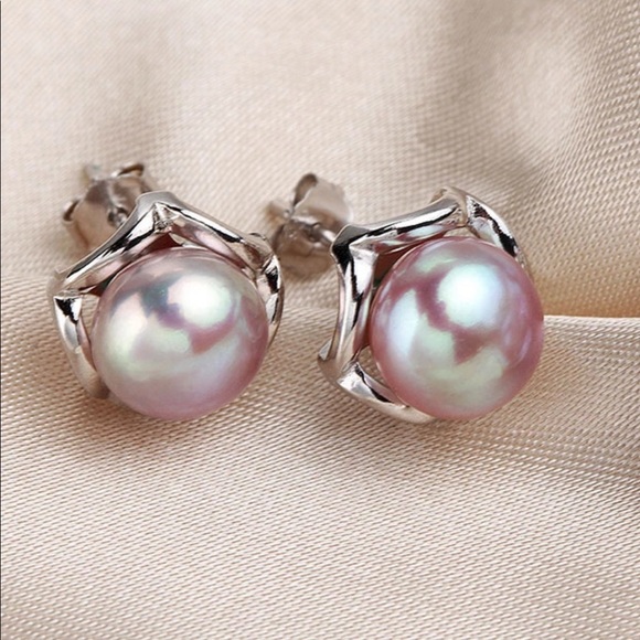 Natural Freshwater Pearl Stud Earrings S 925 - Picture 3 of 10